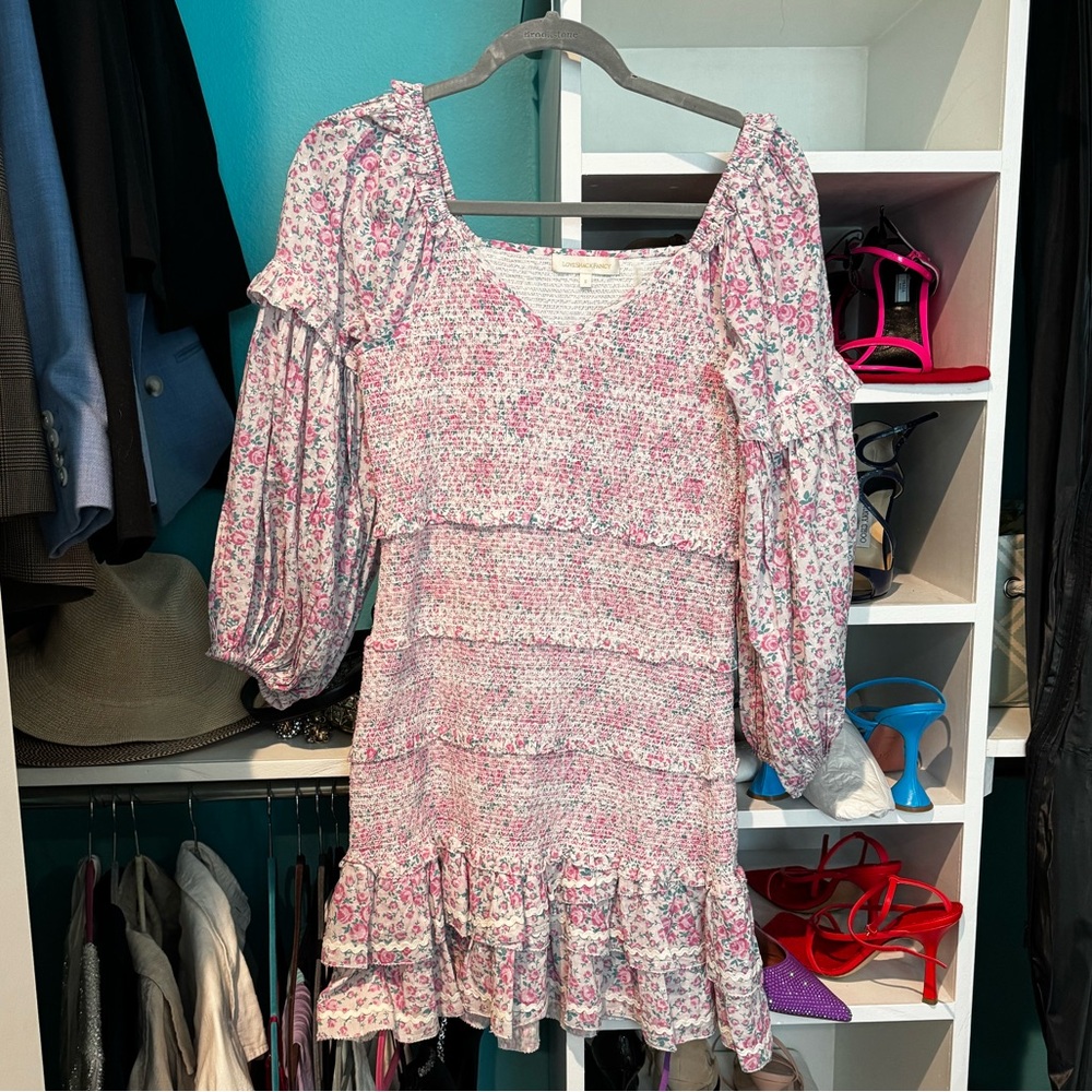 LoveShackFancy Cotton Floral Suckered Mini Dress